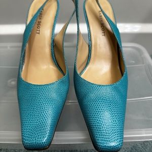 Turquoise Kitten Heel Slingbacks
